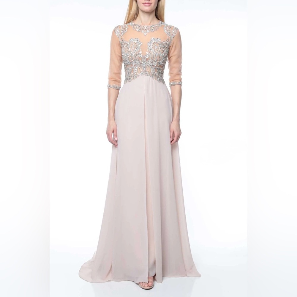 Terani Couture Beige and Silver Embellished Gown